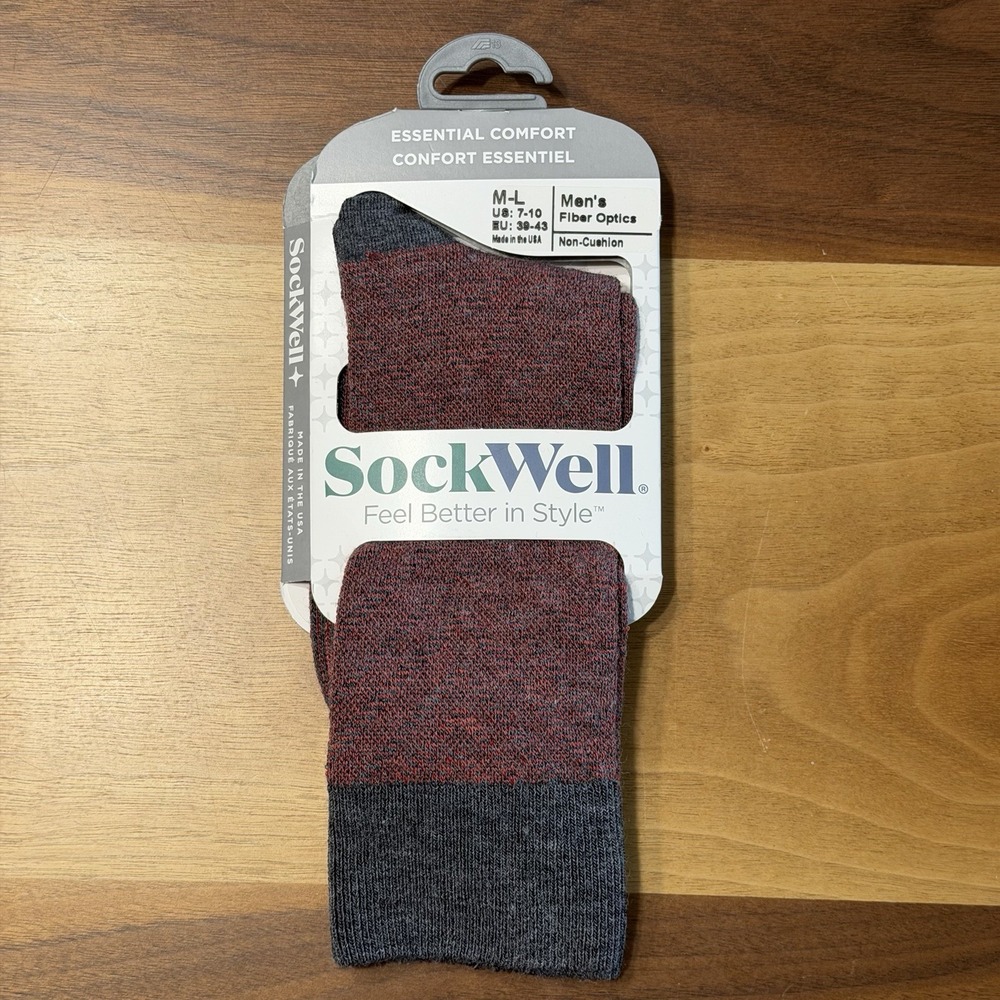 SockWell Socks Mens M-L Red Merino Wool Bamboo Fiber Optic Essential Comfort